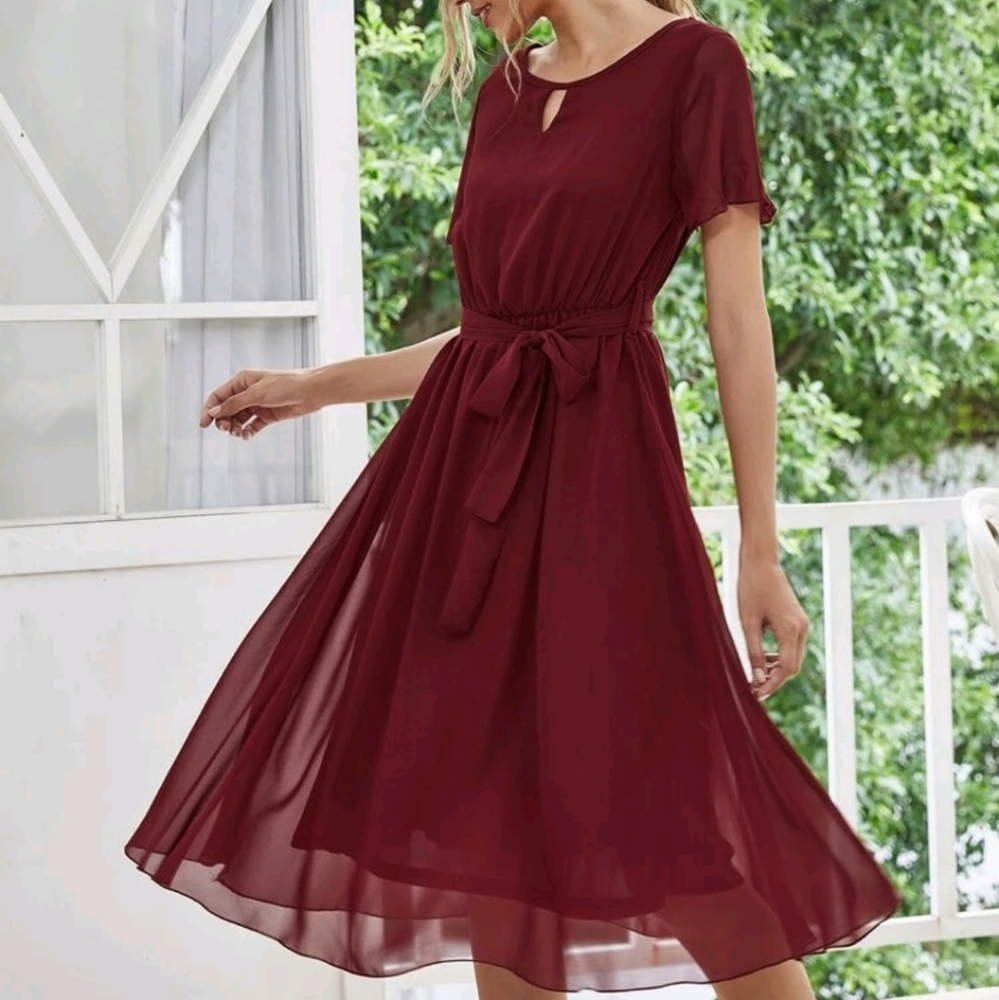 Red Chiffon A-Line Dress